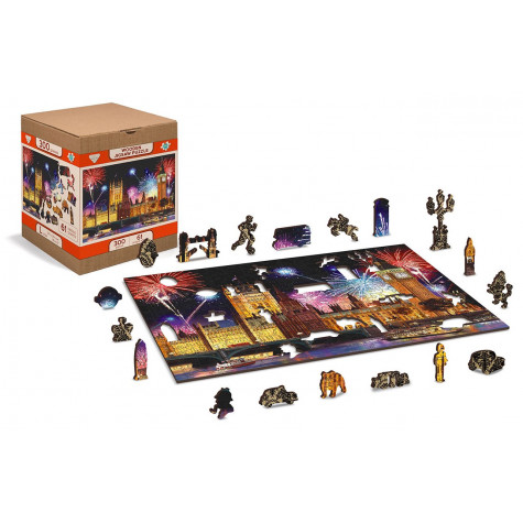WOODEN CITY Dřevěné puzzle Noční Londýn 2v1, 75 dílků EKO ~ 3