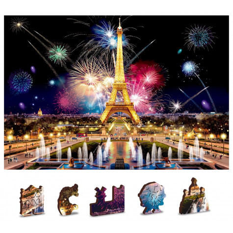 WOODEN CITY Dřevěné puzzle Noční Paříž 2v1, 75 dílků EKO ~ 1