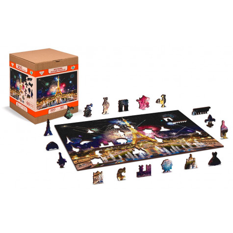 WOODEN CITY Dřevěné puzzle Noční Paříž 2v1, 75 dílků EKO ~ 3