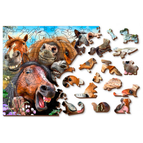 WOODEN CITY Dřevěné puzzle Koně všude kolem 2v1, 75 dílků EKO ~ 7