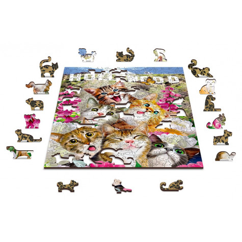 WOODEN CITY Dřevěné puzzle Koťata v Hollywoodu 2v1, 75 dílků EKO ~ 4