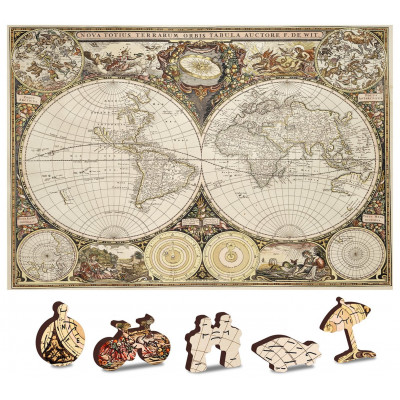 WOODEN CITY Dřevěné puzzle Antická mapa světa 2v1, 75 dílků EKO