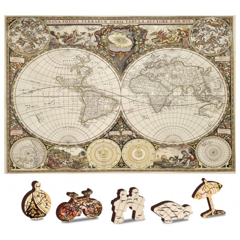 WOODEN CITY Dřevěné puzzle Antická mapa světa 2v1, 75 dílků EKO ~ 1