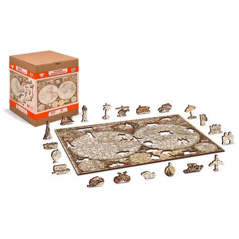 WOODEN CITY Dřevěné puzzle Antická mapa světa 2v1, 75 dílků EKO ~ 3