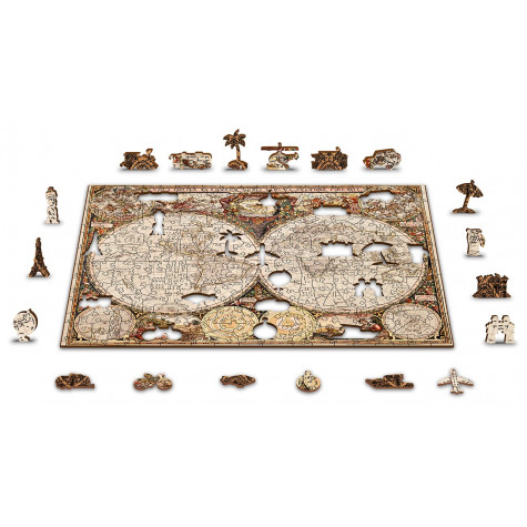 WOODEN CITY Dřevěné puzzle Antická mapa světa 2v1, 75 dílků EKO ~ 4