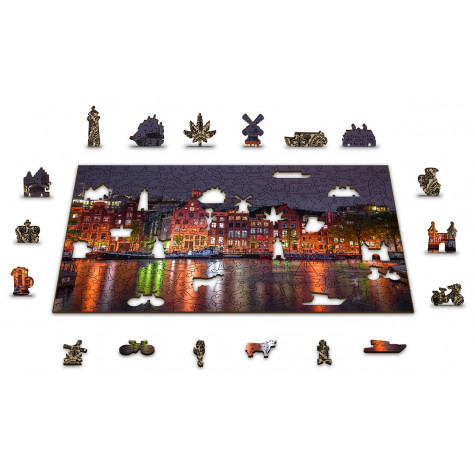 WOODEN CITY Dřevěné puzzle Noční Amsterdam 2v1, 300 dílků EKO