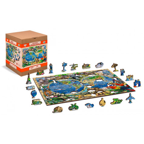WOODEN CITY Dřevěné puzzle Mapa Království zvířat 2v1, 600 dílků EKO