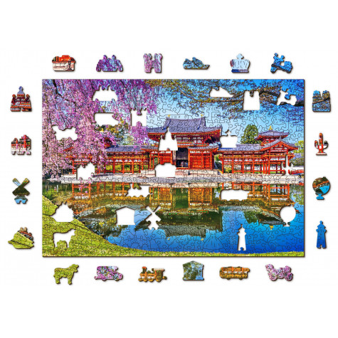 WOODEN CITY Dřevěné puzzle Chrám Byodo-in, Kjóto, Japonsko 2v1, 505 dílků EKO ~ 1