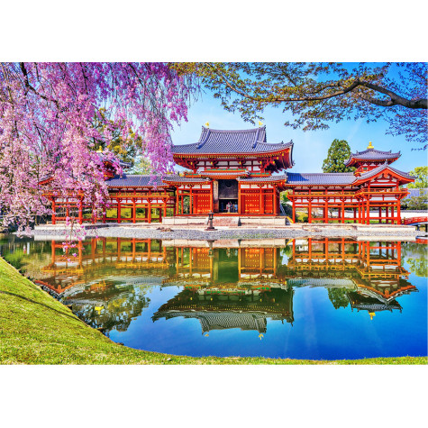 WOODEN CITY Dřevěné puzzle Chrám Byodo-in, Kjóto, Japonsko 2v1, 505 dílků EKO ~ 2