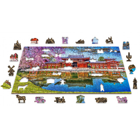 WOODEN CITY Dřevěné puzzle Chrám Byodo-in, Kjóto, Japonsko 2v1, 505 dílků EKO ~ 3