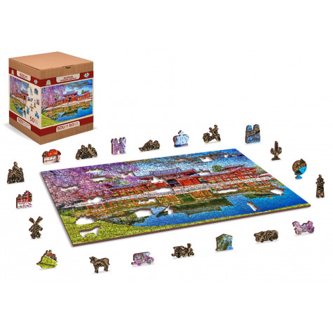 WOODEN CITY Dřevěné puzzle Chrám Byodo-in, Kjóto, Japonsko 2v1, 505 dílků EKO