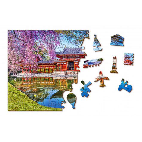 WOODEN CITY Dřevěné puzzle Chrám Byodo-in, Kjóto, Japonsko 2v1, 505 dílků EKO ~ 7