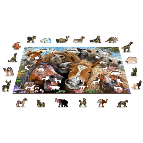 WOODEN CITY Dřevěné puzzle Koně všude kolem 2v1, 505 dílků EKO ~ 3