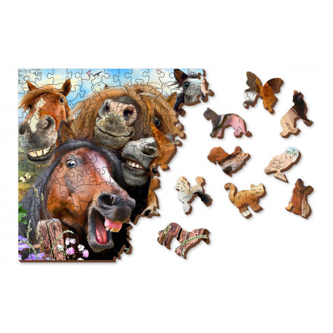 WOODEN CITY Dřevěné puzzle Koně všude kolem 2v1, 505 dílků EKO ~ 7