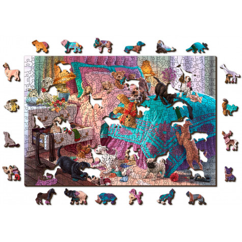WOODEN CITY Dřevěné puzzle Nezbená štěňata 2v1, 505 dílků EKO ~ 1