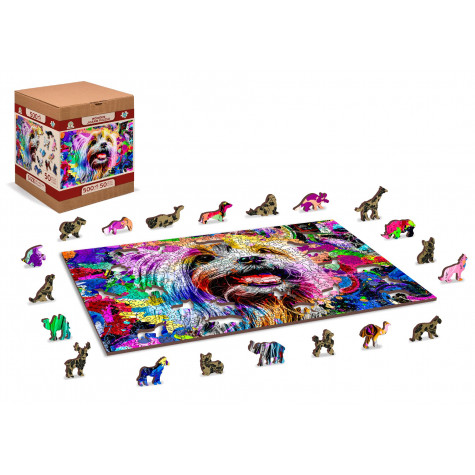 WOODEN CITY Dřevěné puzzle Pop Art Jorkšírský teriér 2v1, 505 dílků EKO