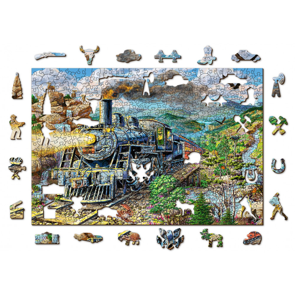 WOODEN CITY Dřevěné puzzle Železnice 2v1, 505 dílků EKO