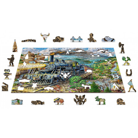 WOODEN CITY Dřevěné puzzle Železnice 2v1, 505 dílků EKO ~ 3