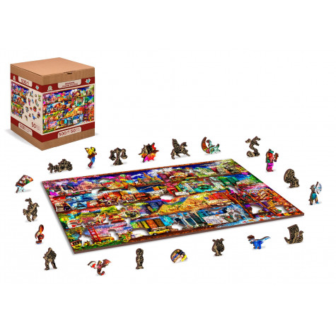 WOODEN CITY Dřevěné puzzle Police na knihy o cestování 2v1, 505 dílků EKO ~ 4