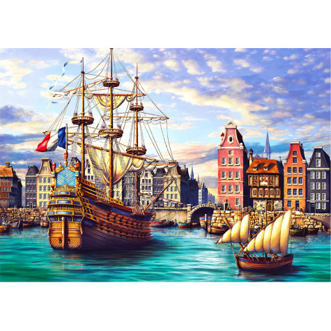 WOODEN CITY Dřevěné puzzle Staré lodě v přístavu 2v1, 505 dílků EKO