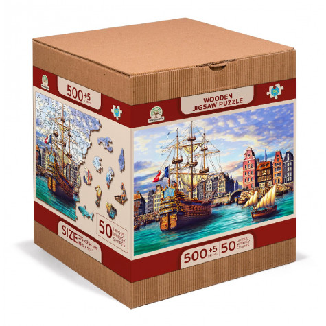 WOODEN CITY Dřevěné puzzle Staré lodě v přístavu 2v1, 505 dílků EKO ~ 5
