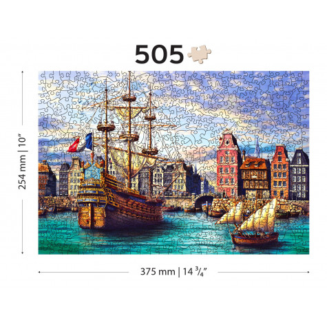 WOODEN CITY Dřevěné puzzle Staré lodě v přístavu 2v1, 505 dílků EKO