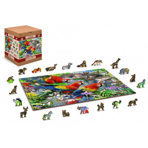 WOODEN CITY Dřevěné puzzle Ostrov papoušků 2v1, 505 dílků EKO ~ 4