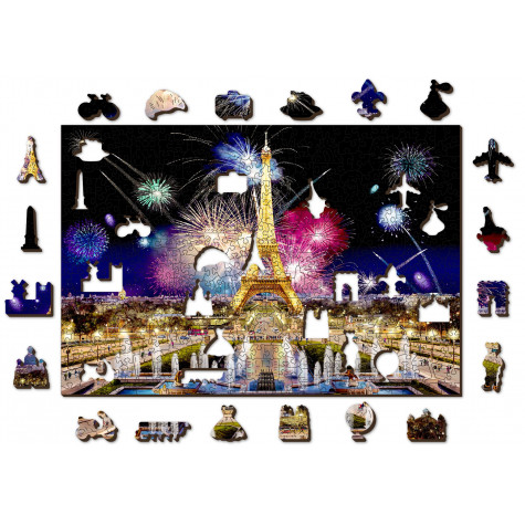 WOODEN CITY Dřevěné puzzle Noční Paříž 2v1, 505 dílků EKO ~ 1