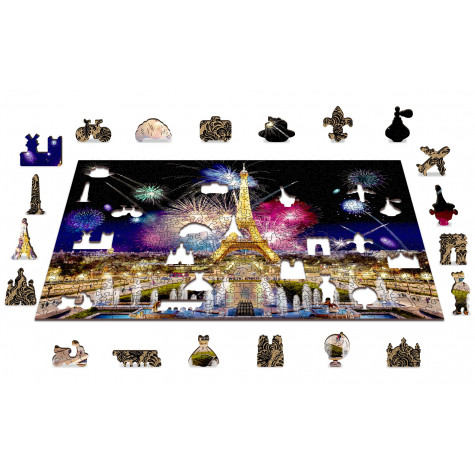 WOODEN CITY Dřevěné puzzle Noční Paříž 2v1, 505 dílků EKO ~ 3