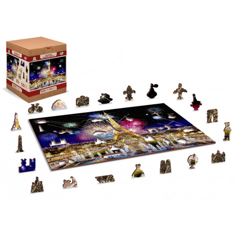 WOODEN CITY Dřevěné puzzle Noční Paříž 2v1, 505 dílků EKO ~ 4