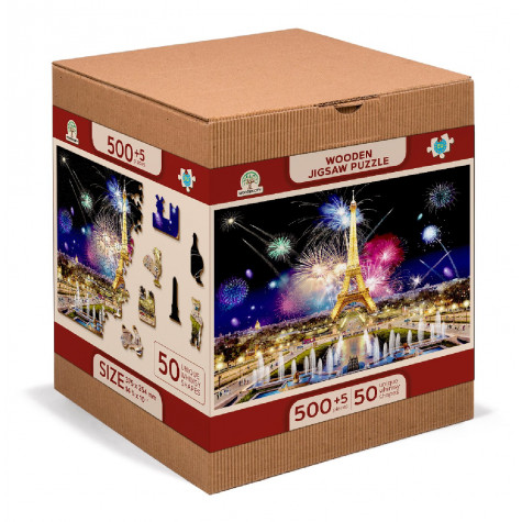 WOODEN CITY Dřevěné puzzle Noční Paříž 2v1, 505 dílků EKO ~ 5