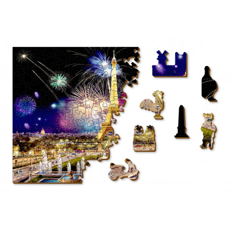 WOODEN CITY Dřevěné puzzle Noční Paříž 2v1, 505 dílků EKO ~ 7