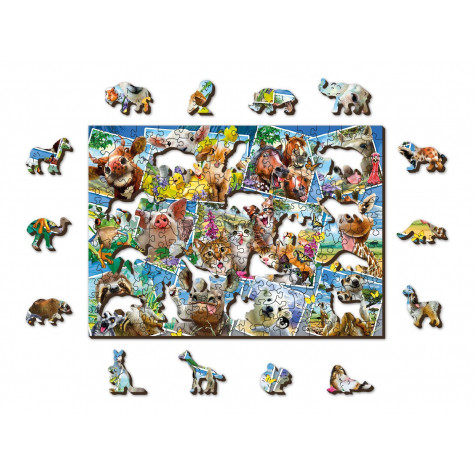 WOODEN CITY Dřevěné puzzle Zvířecí pohlednice 2v1, 505 dílků EKO ~ 1