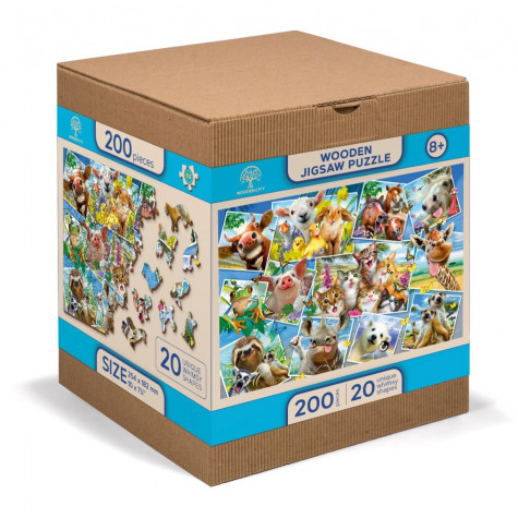 WOODEN CITY Dřevěné puzzle Zvířecí pohlednice 2v1, 505 dílků EKO ~ 2