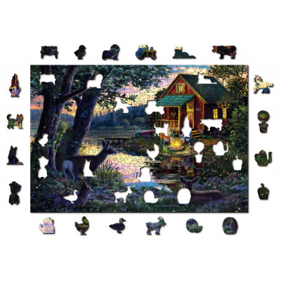 WOODEN CITY Dřevěné puzzle Večer v domě u jezera 2v1, 505 dílků EKO