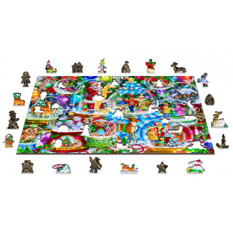 WOODEN CITY Dřevěné puzzle Vánoční sněžítka 2v1, 505 dílků EKO ~ 4
