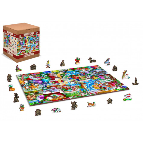 WOODEN CITY Dřevěné puzzle Vánoční sněžítka 2v1, 505 dílků EKO ~ 5