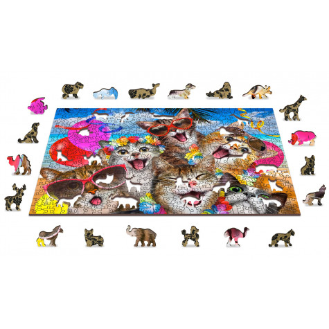 WOODEN CITY Dřevěné puzzle Kočičí párty 2v1, 505 dílků EKO ~ 2
