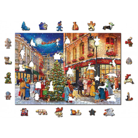 WOODEN CITY Dřevěné puzzle Vánoční ulice 2v1, 505 dílků EKO