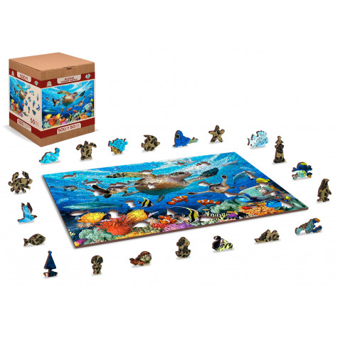 WOODEN CITY Dřevěné puzzle Život v oceánu 2v1, 505 dílků EKO ~ 4