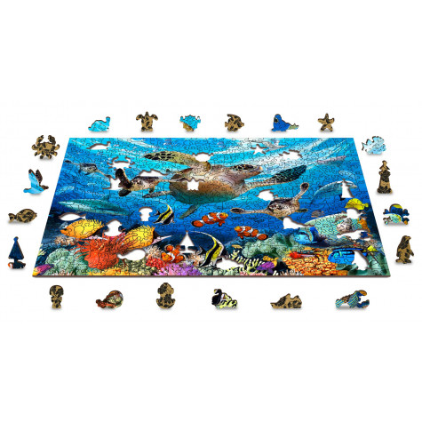 WOODEN CITY Dřevěné puzzle Život v oceánu 2v1, 505 dílků EKO ~ 9