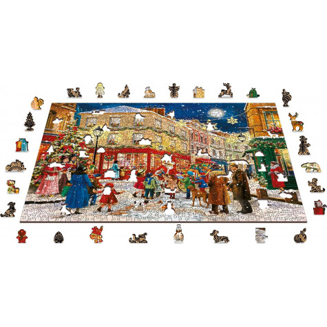 WOODEN CITY Dřevěné puzzle Vánoční večer 2v1, 1010 dílků EKO