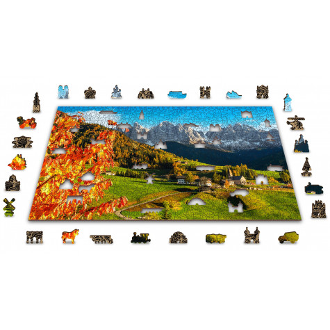 WOODEN CITY Dřevěné puzzle Santa Maddalena, Dolomity, Itálie 2v1, 1010 dílků EKO ~ 5