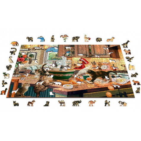 WOODEN CITY Dřevěné puzzle Neposedná koťátka v kuchyni 2v1, 1010 dílků EKO ~ 4