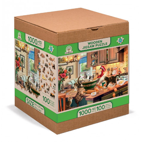 WOODEN CITY Dřevěné puzzle Neposedná koťátka v kuchyni 2v1, 1010 dílků EKO ~ 6