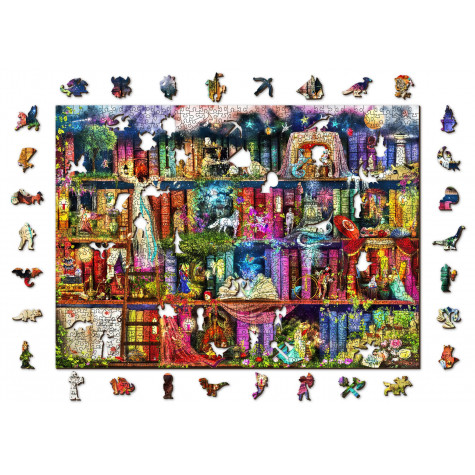 WOODEN CITY Dřevěné puzzle Police s knihami o hledání pokladu 2v1, 1010 dílků EKO ~ 1