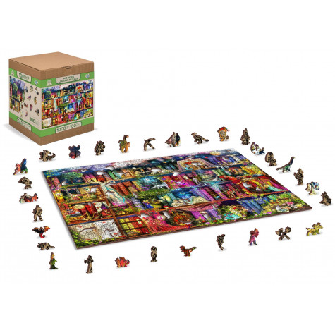 WOODEN CITY Dřevěné puzzle Police s knihami o hledání pokladu 2v1, 1010 dílků EKO ~ 6