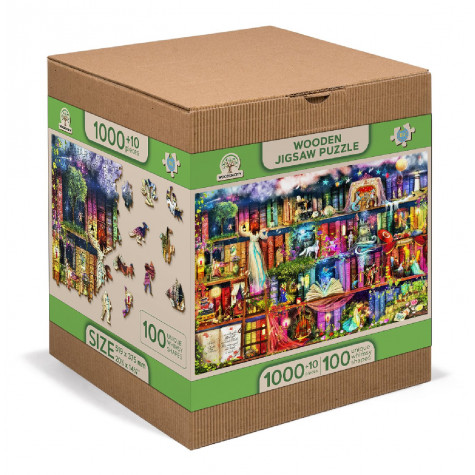 WOODEN CITY Dřevěné puzzle Police s knihami o hledání pokladu 2v1, 1010 dílků EKO ~ 7