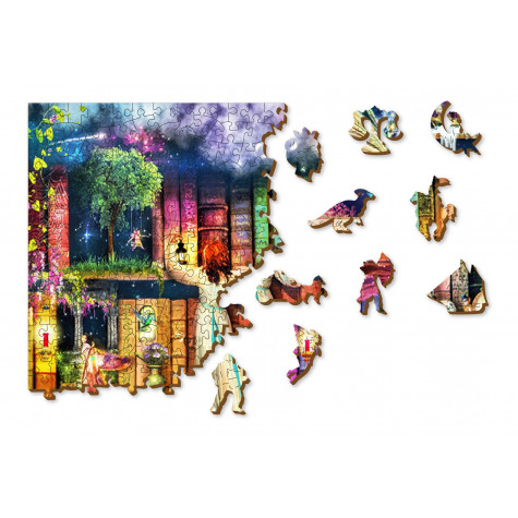 WOODEN CITY Dřevěné puzzle Police s knihami o hledání pokladu 2v1, 1010 dílků EKO ~ 9