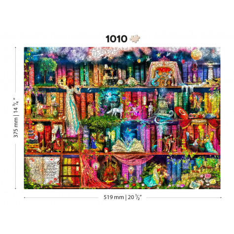 WOODEN CITY Dřevěné puzzle Police s knihami o hledání pokladu 2v1, 1010 dílků EKO ~ 10